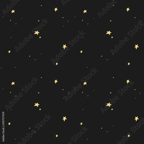 Seamless pattern with yellow stars on a black background.