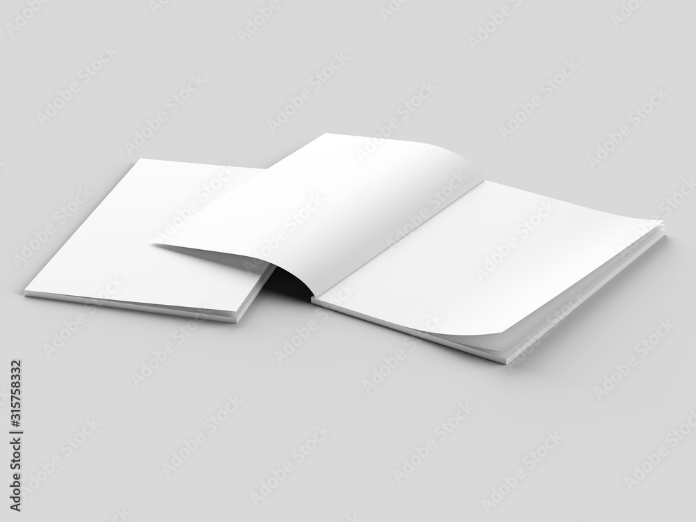 Magazine with open cover. Vertical A4 format. 3d illustration.