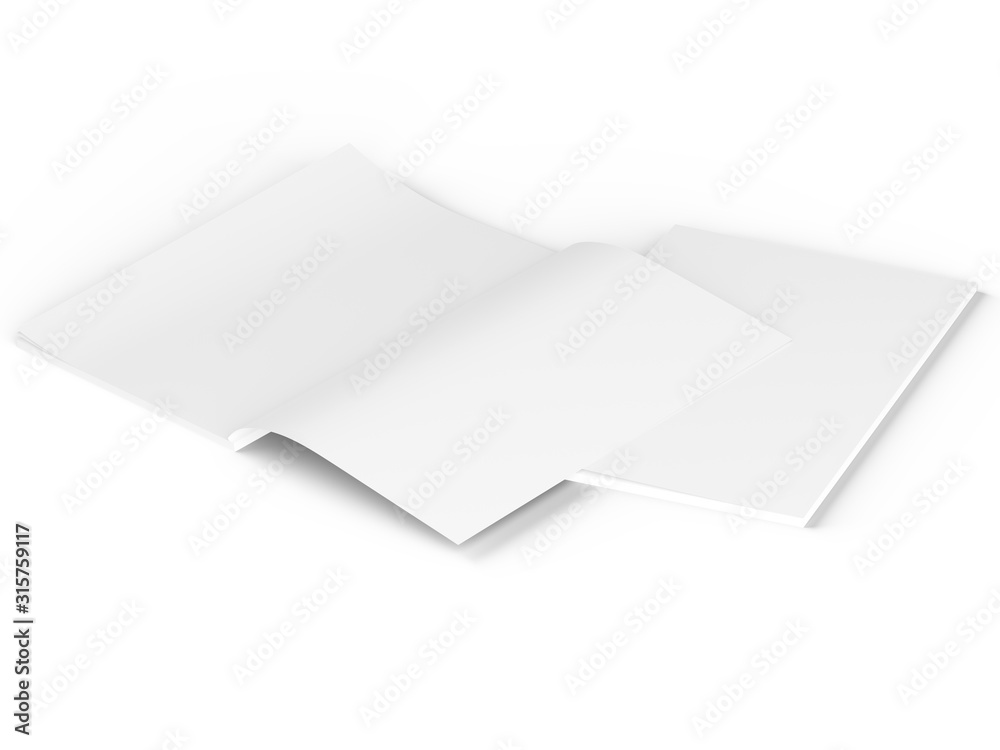 Magazine with open cover. Vertical A4 format. 3d illustration.