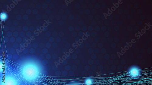 Future technology background. Artificial intelligence neural network concept. Dark blue futuristic hexagon backdrop. Stock vector illustration
