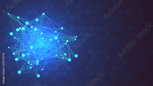 Artificial Intelligence concept. Future technology background. Hexagon pattern blue backdrop. AI neural network. Stock vector illustration