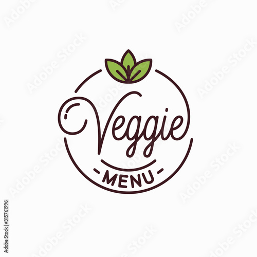 Veggie menu logo. Round linear logo of vegan meal