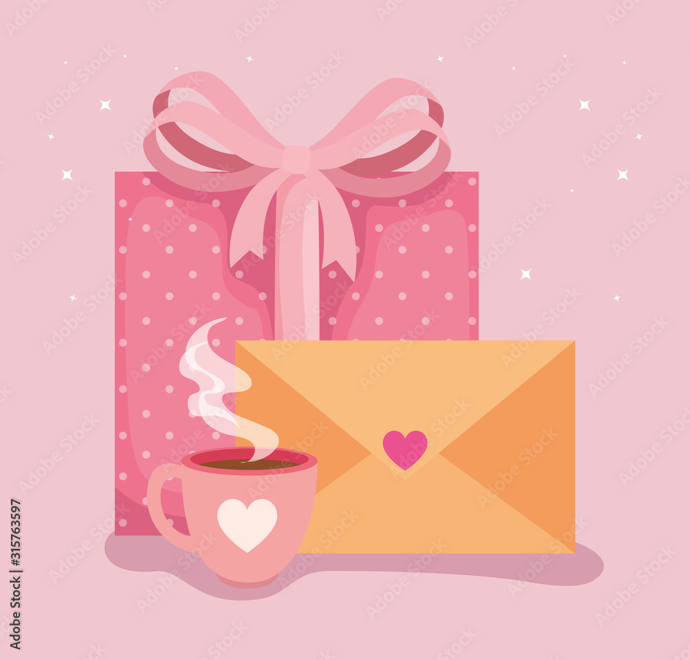 envelope mail with icons for san valentines day