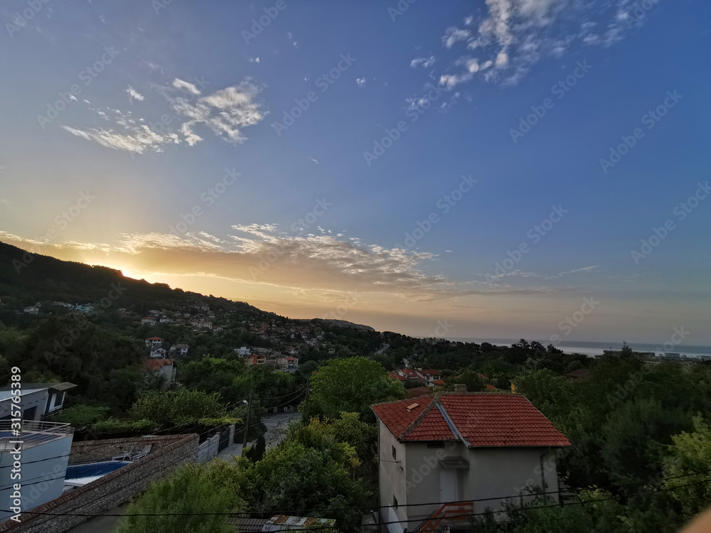 Panoramic view of colorful sunrise 