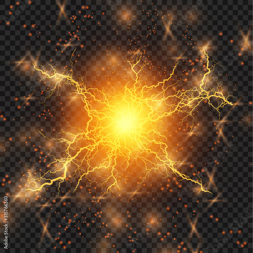  Lightning flash light thunder sparks on a transparent background. Fire and ice fractal lightning, plasma power background vector illustration
