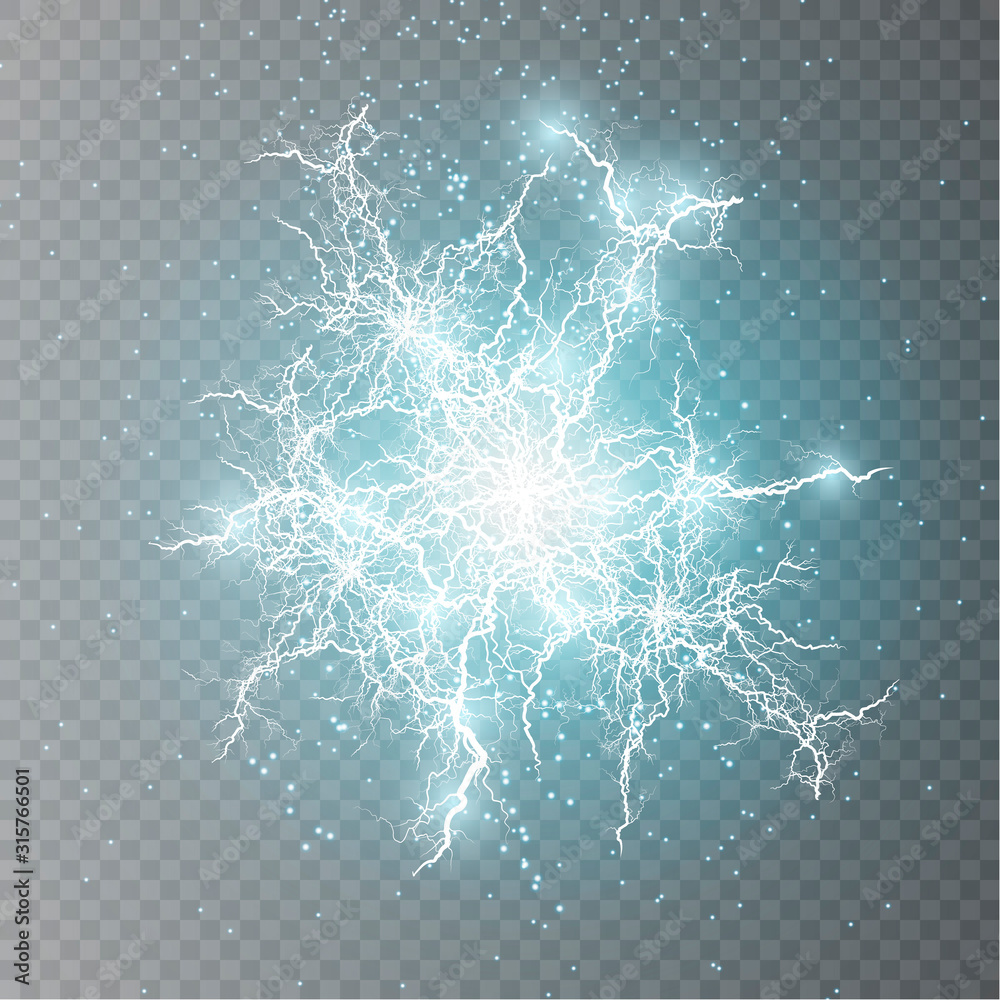 Lightning flash light thunder sparks on a transparent background. Fire and  ice fractal lightning, plasma power background vector illustration.  Lightning flash light PNG. Иллюстрация Stock | Adobe Stock