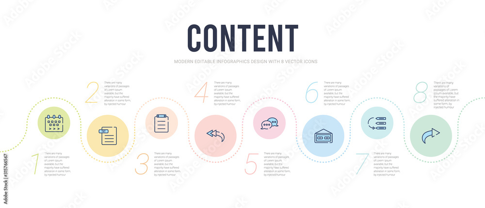 content concept infographic design template. included reply, priority, weekend, сhat, reply all, paste icons content concept infographic design template. included reply, priority, weekend, сhat, reply all, paste icons