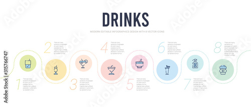 drinks concept infographic design template. included paper cup, rum, bloody mary, wine, margarita, martini icons