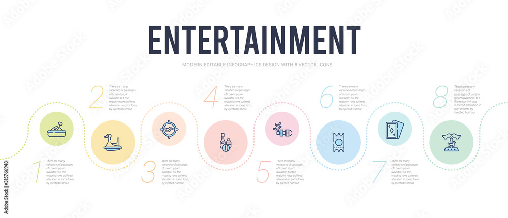 entertainment concept infographic design template. included carousel horse, diamond ace, gold ticket, hopscotch, bottles ball, shoot duck icons entertainment concept infographic design template. included carousel horse, diamond ace, gold ticket, hopscotch, bottles ball, shoot duck icons