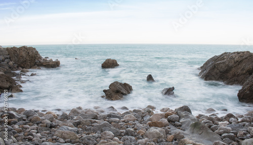 Beach of rocks in the coast