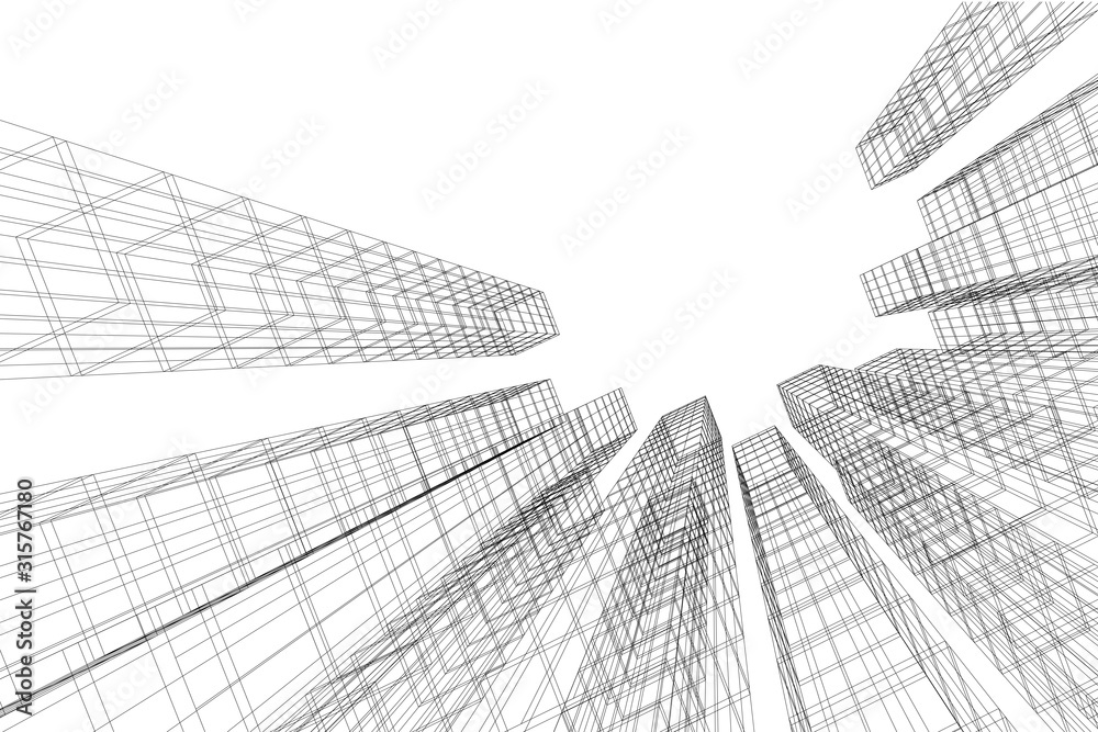Fototapeta premium Abstract architectural background. Linear 3D illustration. Concept sketch