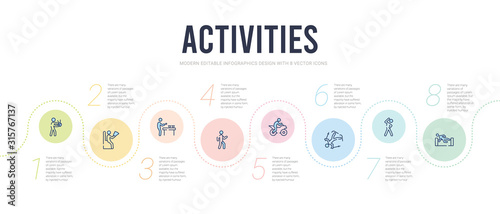 activities concept infographic design template. included parkour, aerobic, freestyle, motorcycle, walking, beer pong icons