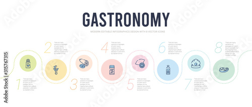 gastronomy concept infographic design template. included steak, oyster, gin, lime, pickle, salami icons