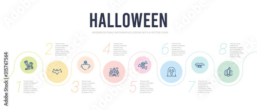 halloween concept infographic design template. included pumpkin face, vampire teeth, ghosts, halloween candy, haunted house, halloween ghost icons