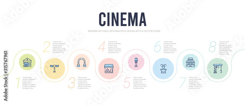 cinema concept infographic design template. included filmstrip, footage, freeze frame, hd, hitman, hd movie icons