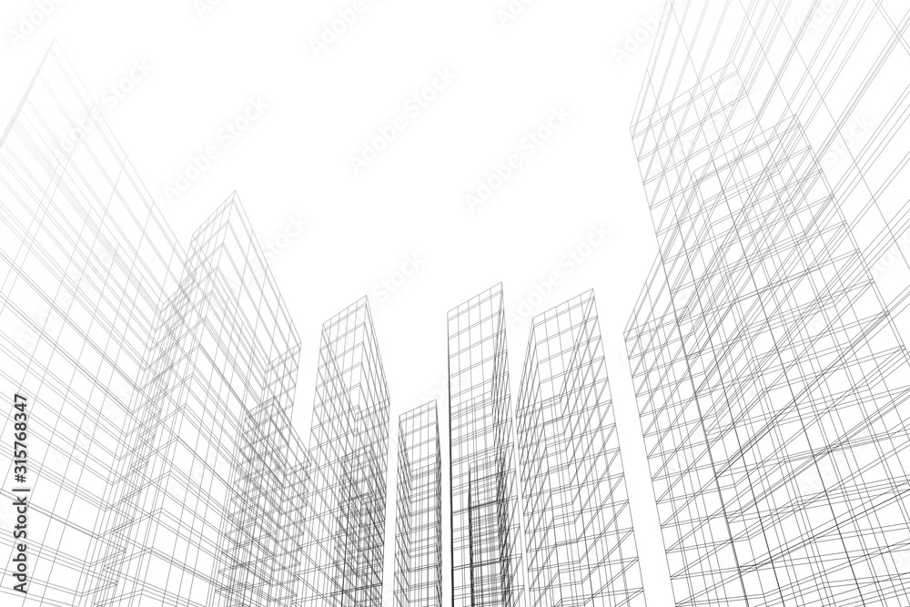 Fototapeta premium Abstract architectural background. Linear 3D illustration. Concept sketch