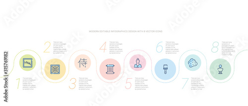 art concept infographic design template. included sculpture bust, spot, painted, japanese drawing, chinese paper writing, kanji character icons