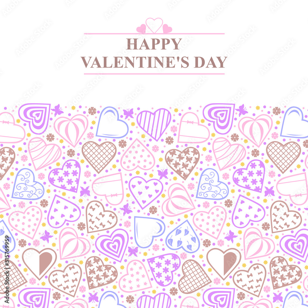 Valentines day card with ornament of decorative hearts