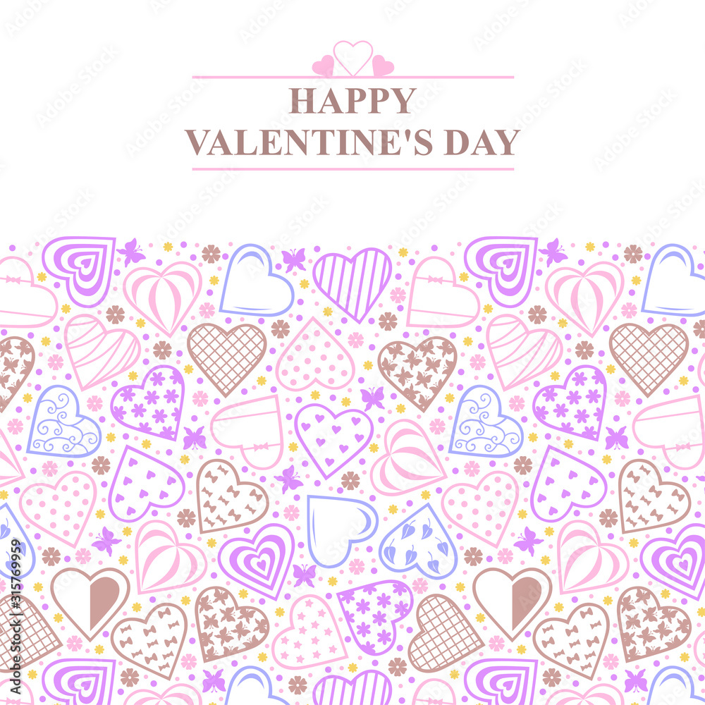 Valentines day card with ornament of decorative hearts Valentines day card with ornament of decorative hearts