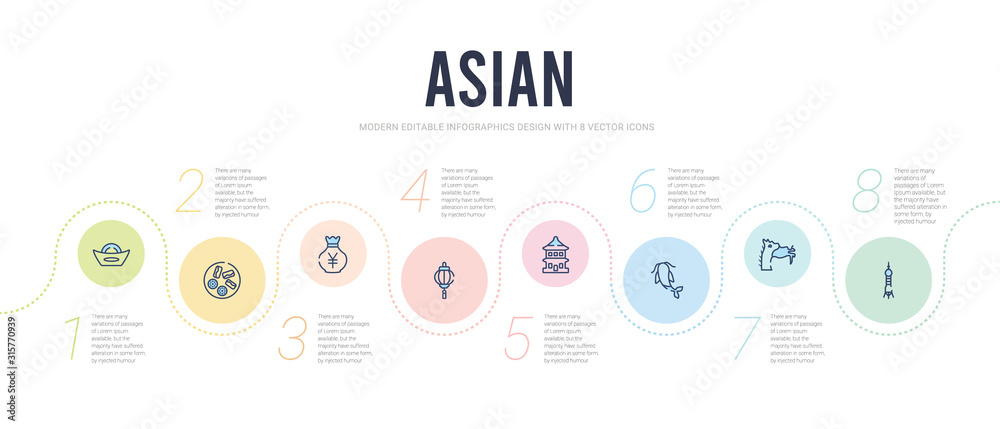 asian concept infographic design template. included oriental pearl tower, dragon, carps, temple of heaven, sky lantern, yuan icons asian concept infographic design template. included oriental pearl tower, dragon, carps, temple of heaven, sky lantern, yuan icons