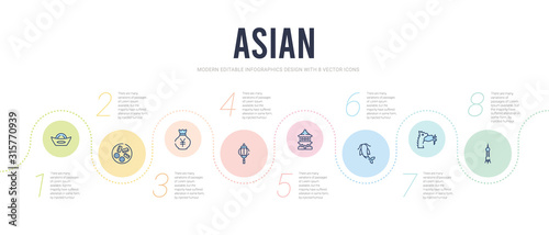asian concept infographic design template. included oriental pearl tower, dragon, carps, temple of heaven, sky lantern, yuan icons