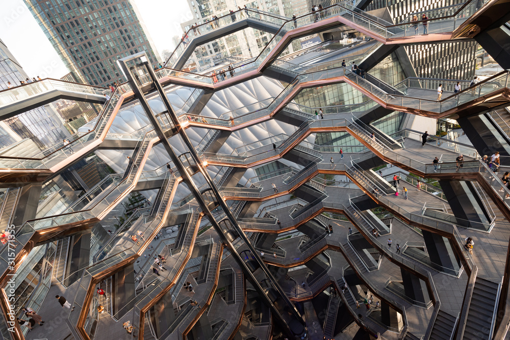 structure and elevator within The Vessel in Hudson Yards. Taken in New York City