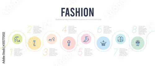 fashion concept infographic design template. included pajamas, jacket with buttons, ties on hanger, warm sock, men tracksuit, high heel shoes icons