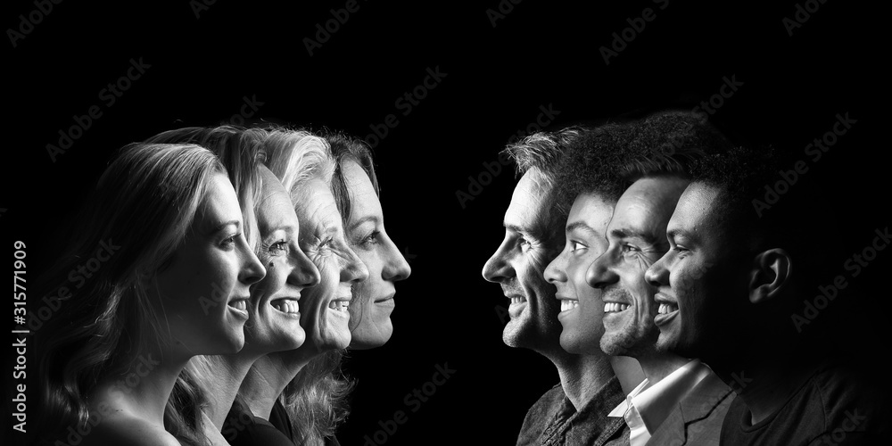 Portraits of people in front of a black background