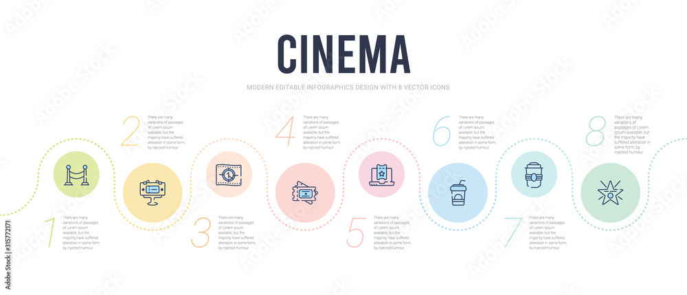 cinema concept infographic design template. included famous cinema star, take away drink, drink with straw, buy tickets online, tickets, film counter icons cinema concept infographic design template. included famous cinema star, take away drink, drink with straw, buy tickets online, tickets, film counter icons