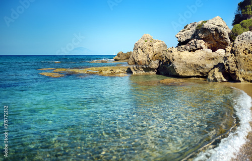 Fototapeta Naklejka Na Ścianę i Meble -  Desert bay by coast of sea in Greece, west Peloponnese
