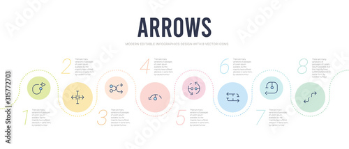 arrows concept infographic design template. included double curve arrow, left curve, left right, loop arrows, curved left arrow, shuffle arrows icons