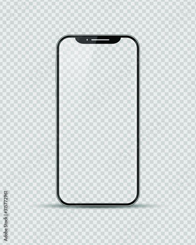 Smartphone Mockup with empty screen, power and volume button on transparent background. Vector trendy isolated illustration