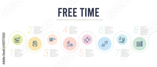 free time concept infographic design template. included sudoku, sewing, dumbell, skate, bowling, ship in a bottle icons