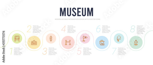 museum concept infographic design template. included souvenir, audio guide, cafe, , fencing, mask icons