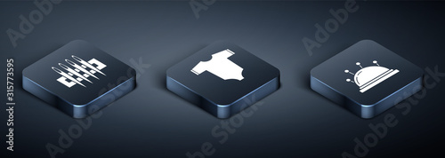 Set Isometric Needle for sewing, Needle bed and needles and Baby clothes icon. Vector