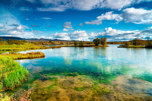 landscape with green lake and blue sky Iceland © KAPhotography