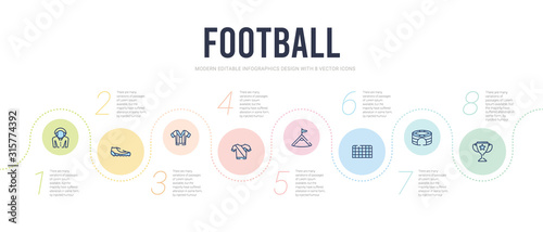 football concept infographic design template. included cup, stadium, soccer goal, corner, soccer jersey, referee jersey icons