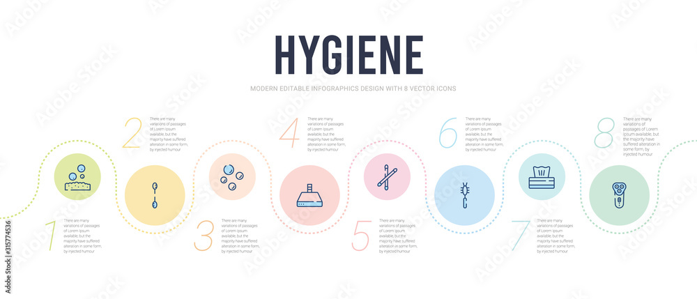 hygiene concept infographic design template. included electric razor, tissues, toilet brush, cotton swabs, extractor, bubbles icons hygiene concept infographic design template. included electric razor, tissues, toilet brush, cotton swabs, extractor, bubbles icons