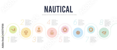 nautical concept infographic design template. included snorkel, porthole, helm, lifesaver, vest, sailor icons