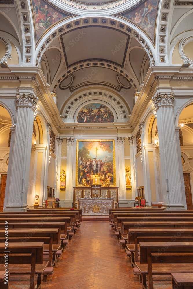 ZARAGOZA, SPAIN - MARCH 2, 2018: The nave of church Iglesia de la Exaltación de la Santa Cruz.