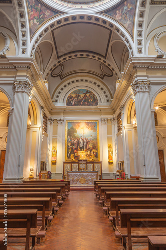 ZARAGOZA  SPAIN - MARCH 2  2018  The nave of church Iglesia de la Exaltaci  n de la Santa Cruz.