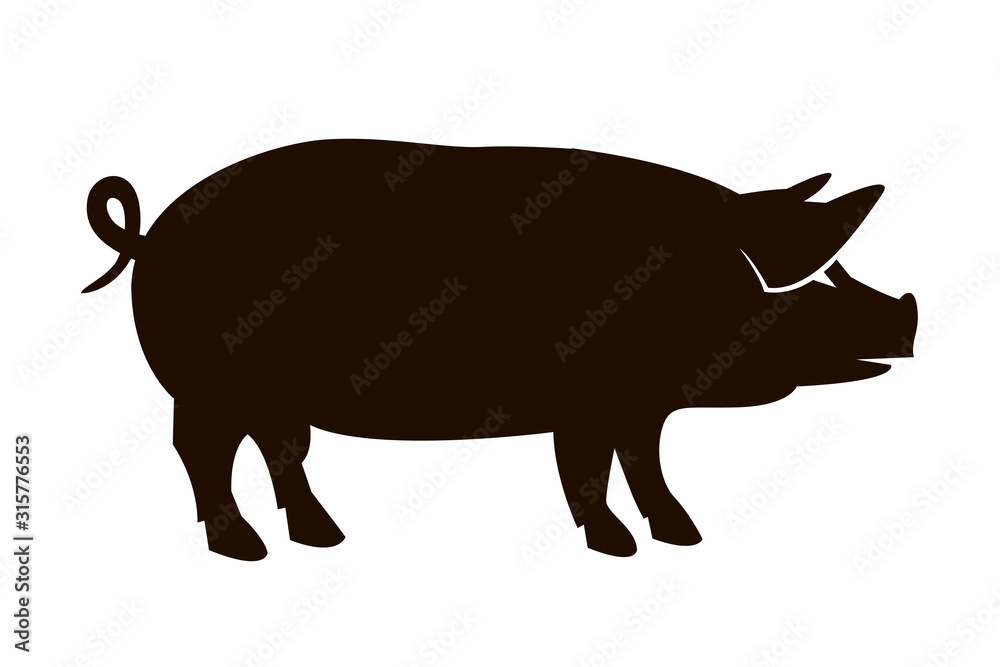Fototapeta premium monochrome illustration with silhouette of pig isolated on white background