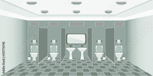 public toilet interior. with washbasins