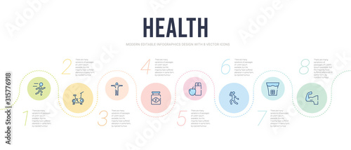 health concept infographic design template. included muscle, abs, exercise, nutrition, proteins, body icons