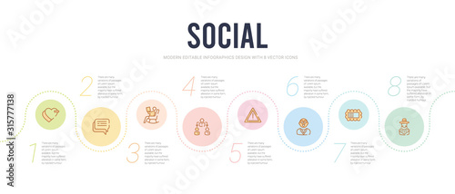 social concept infographic design template. included mexican man, post stamp, rocker, importance, coordinating people, recreational icons