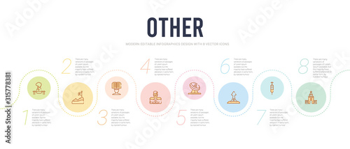 other concept infographic design template. included kremln, syrnge, arrowup, satelite antenna, super hero, self learning icons