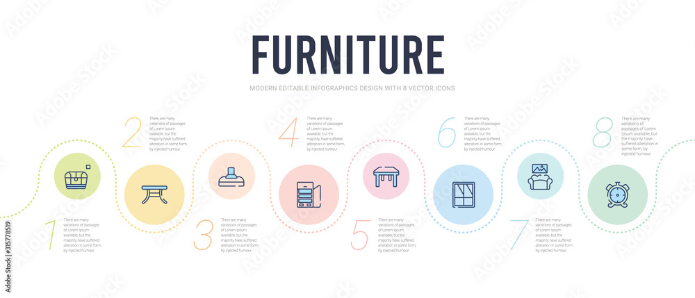 furniture concept infographic design template. included table clock, living room, window, table, fridge, chimney icons furniture concept infographic design template. included table clock, living room, window, table, fridge, chimney icons