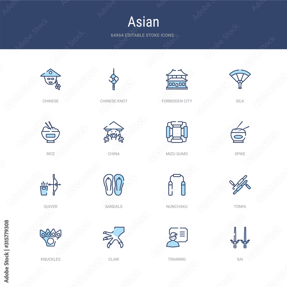 set of 16 vector stroke icons such as sai, training, claw, knuckles, tonfa, nunchaku from asian concept. can be used for web, logo, ui\u002fux set of 16 vector stroke icons such as sai, training, claw, knuckles, tonfa, nunchaku from asian concept. can be used for web, logo, ui\u002fux
