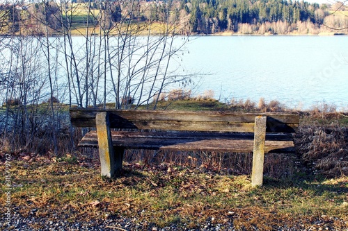 Holzbank am See, Rottachsee, Allgäu photo