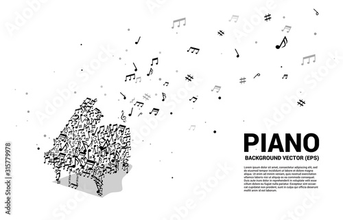 Vector music melody note dancing flow shape piano icon . Concept background for song and concert theme.